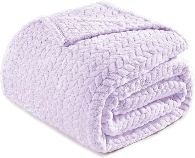 Exclusivo Mezcla Soft Fleece Bed Blanket Queen Size, 90”x90”, Lilac Purple | Cozy Fluffy Lightweight Blankets for Summer, Decorative Plush Flannel Throws for Living room, Bedroom with Leaves Pattern