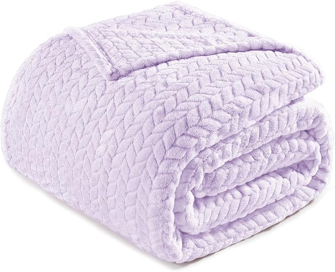 Exclusivo Mezcla Soft Fleece Bed Blanket Twin Size, 60”x80”, Lilac Purple | Cozy Fluffy Lightweight Blankets for Summer, Decorative Plush Flannel Throws for Living room, Bedroom with Leaves Pattern