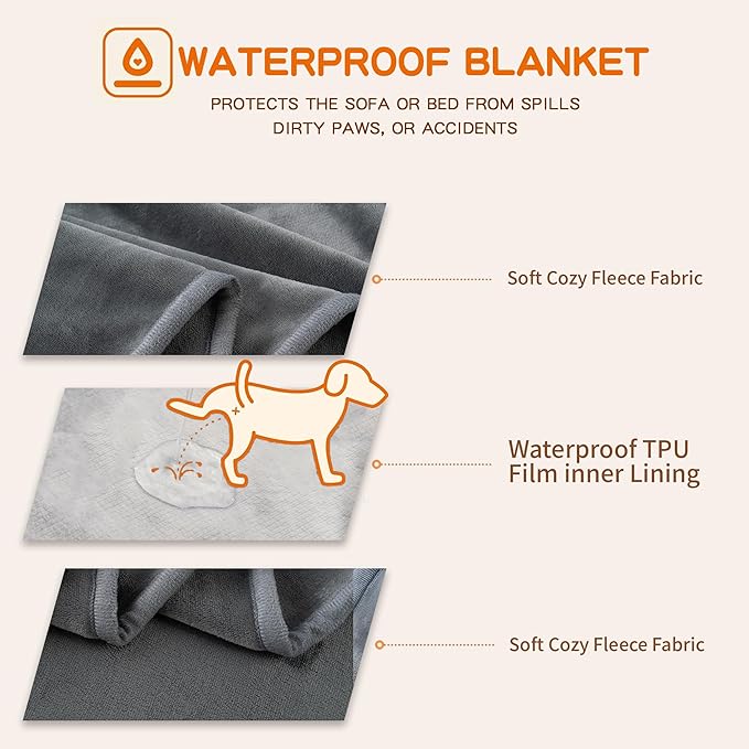 Waterproof Pet Blanket for Small Dogs and Cats | Reversible Flannel Fleece Throw Blanket for Sofa Couch Puppy Leakproof, Washable Furniture Protector 30"x40",Dark Grey