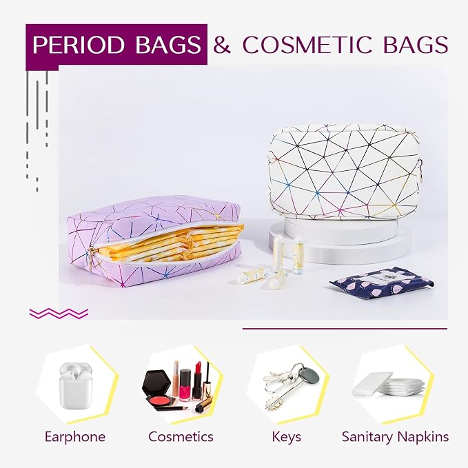 Likesing Period Bag for Tampon, Leather Sanitary Napkin Storage Bag for Girls Womens, Portable Sanitary Napkin Period Pad Pouch for Purse, Small Make Up Bags(Colorful Purple)