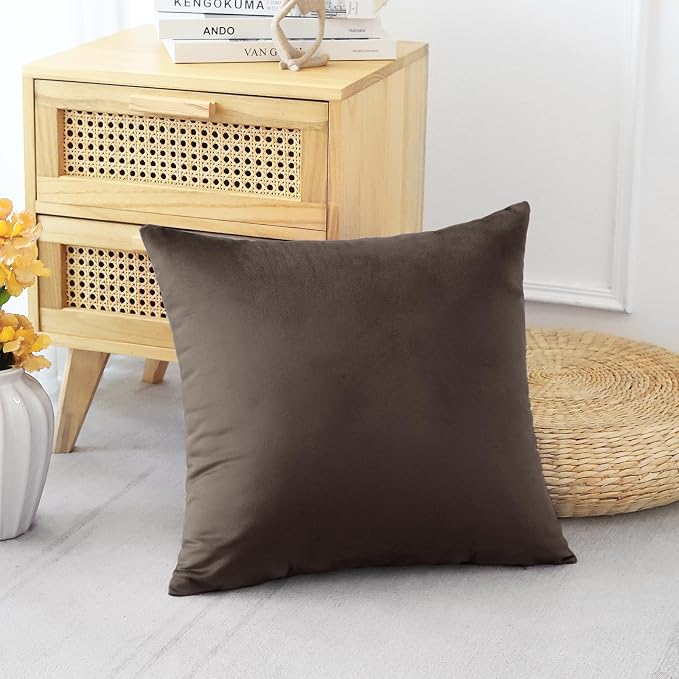 Artscope Luxury Velvet Pillow Covers Decorative Square Pillowcases Soft Solid Cushion Cases for Couch Sofa Bedroom Home Decor 16x16 Inch Chocolate Brown