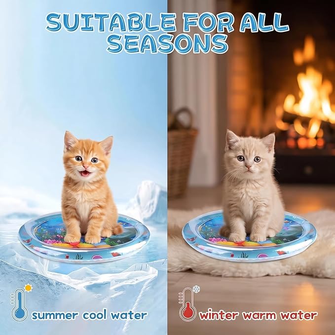 2 Pieces Upgraded Thickened Cat Water Mat,Water Sensory Play Mat with Fish | Interactive Cat Toy for Cats to Exercise,Hunting,Swatting,Aqua Anti-Scratch Leak Proof Foldable Play Mat with Fish for Pet