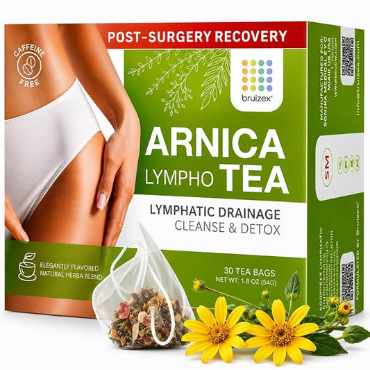Bruizex Arnica Tea for Bruising and Swelling, Post Surgery Recovery after Liposuction, Tummy Tuck, 360 Lipo, BBL I Blend For Lymphatic Drainage Massage & Fibrosis with Ginger I 30 arnica tea bags