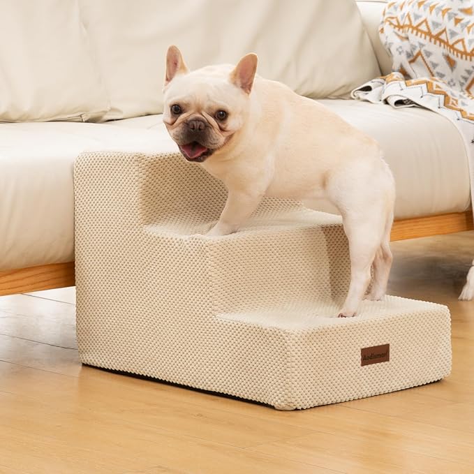 Aodisman Dog Stairs for Small Dogs,Wider 3-Step Pet Steps for Couch & Bed | High-Density Foam Dog Steps with Anti-Slip Bottom,Easy for Puppies,Older Cats & Dogs to Reach Sofas & Chairs,Beige,15.7" H