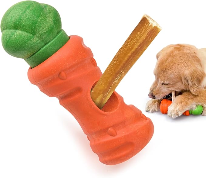 LIFLIX Cute Carrot Bully Stick Holder, Heavy Duty Dog Chew Holder for Large Breeds, Safety Device to Prevent Choking