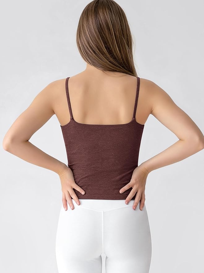 ODODOS Women's Performance Crop Cami Tank with Built-in Bra - Ultra Soft odSTRATUM Tech Spaghetti Straps Yoga Sports Bra