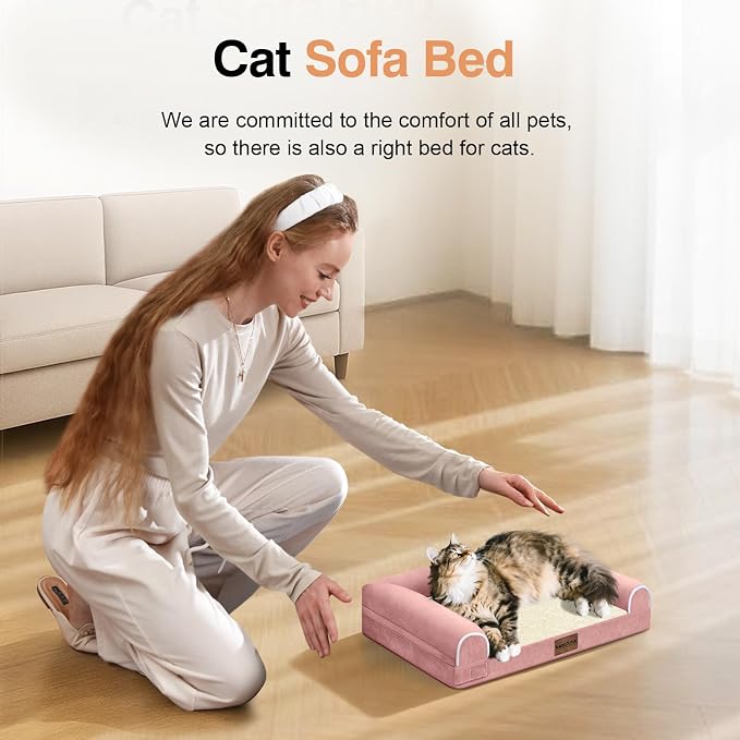 Orthopedic Dog Bed for Small Dogs, 20 x 14 Inch, Pink | Egg crate foam for joint support, 3-sided bolster pet sofa, waterproof lining, washable cover, and non-skid base