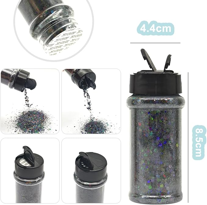 Black - Craft Glitter - 2oz Glitter Shaker Bright Colorful Holographic Mix Chunky Body Glitter Bulk Wholesale 24 Colors in Shaker Cosmetic Glitter - EBLB1000
