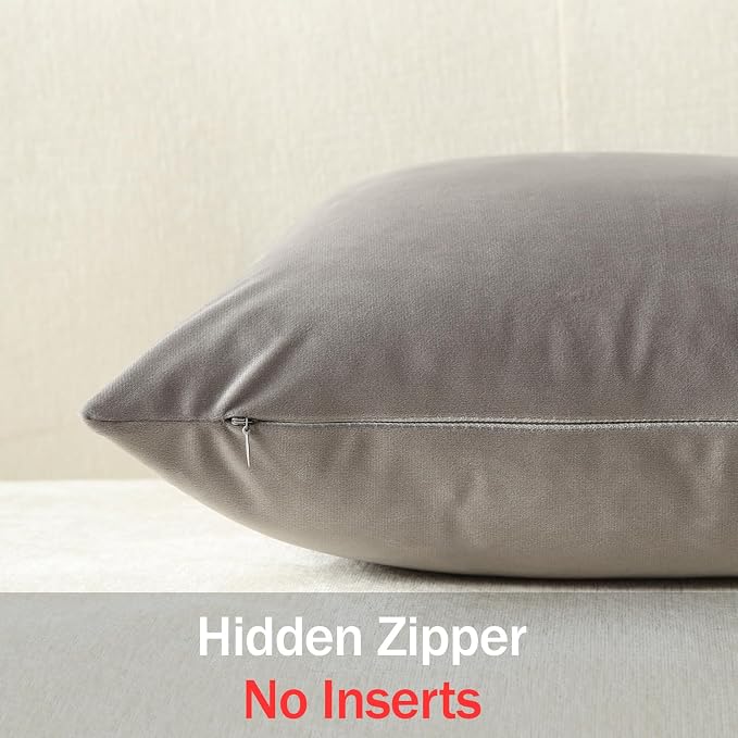 Euro Sham Covers 26x26 Light-Grey: Pack of 2 Cozy Soft Velvet Square Modern Luxury Decorative Throw Pillow Cases for Sofa Couch Living Room Bed Home Decor