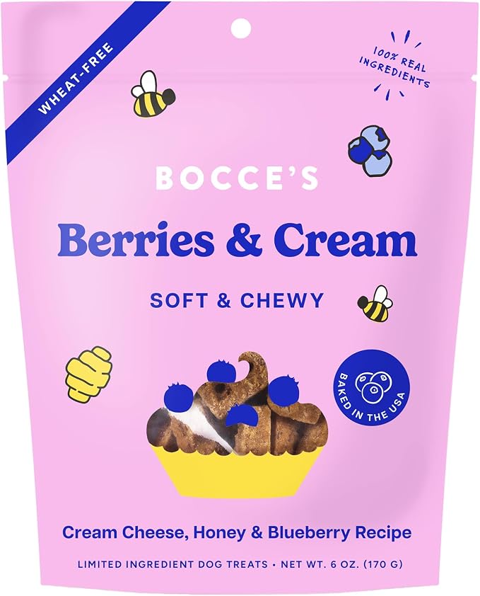 Bocce's Bakery 'Berries & Cream Flavor Soft & Chewy Dog Treats, 6 oz | Oven Baked, Wheat-Free Everyday Dog Treat Cookies - Made with Real, Limited Ingredients and Baked in The USA