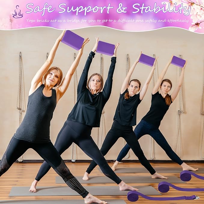 Wettarn 15 Pack Non-slip Yoga Block and Strap Set for Stretching