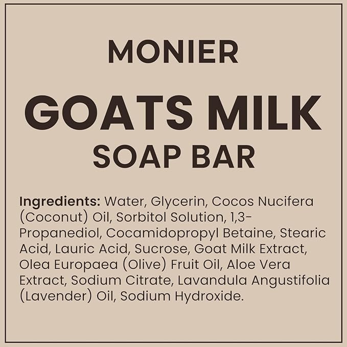 MONIER Goat Milk Soap Bar For Dry & Sensitive Skin - 100% Natural & Organic Skin Care - Enriched with Shea Butter - Use on Face, Body & Hands - For Men, Women, Kids & Baby (Lavender, 6 Pack)