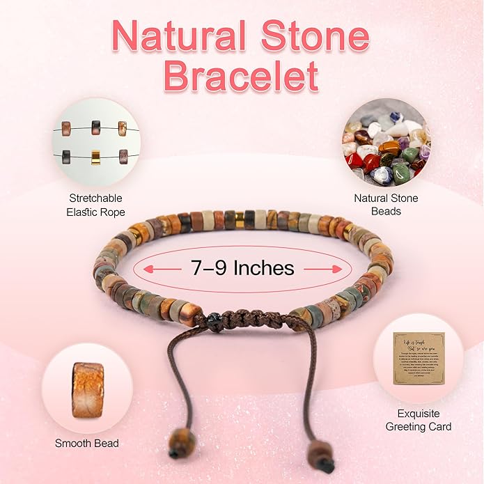 Inspirational Gifts Bracelets for Women: Valentines Mothers Day Birthday Gifts for Women Friends Sister Mom - Healing Natural Stone Beads Bracelets Thinking of you Get Well Soon Gift for Women