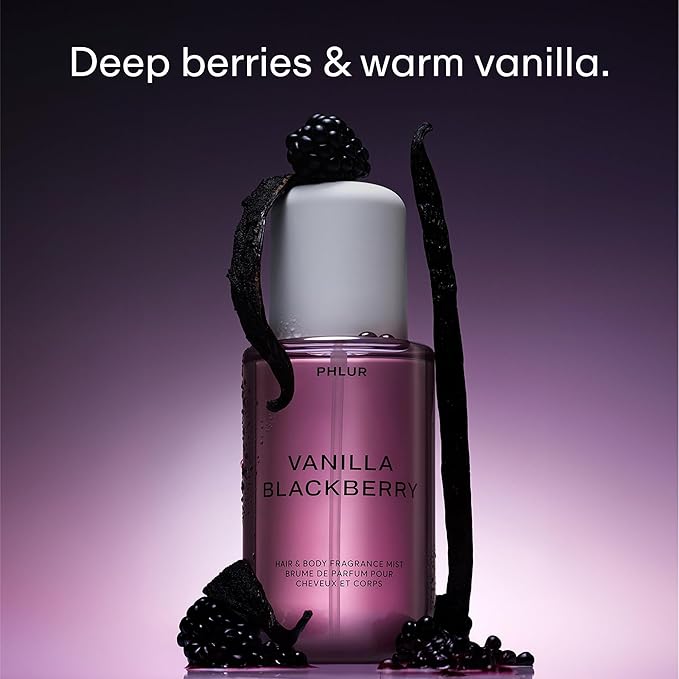 PHLUR Vanilla Blackberry Body Mist, 8 Fl Oz - Hair and Body Perfume for Women, Vanilla Perfume Body Spray with Blackberry, Raspberry Blossom and Warm Amber Fragrance
