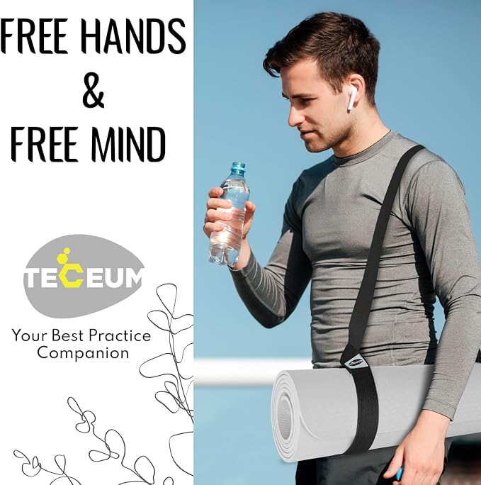 TECEUM Yoga Mat Strap – Extra Soft & Thick Cotton Carrier for All Mats | Adjustable Skin-friendly & Non-Slip Mat Holder Sling in 30+ Colors [Mat Not Included]