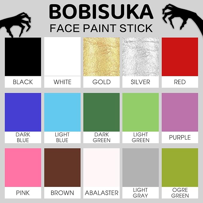 BOBISUKA Ogre Green Face Body Paint Stick, Light Green Eye Black Painting Sticks for Sports, Facepaints Makeup for Halloween Goblin Zombie Witch Camo Hulk Cosplay Special Effects Costume SFX