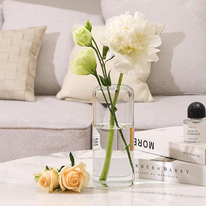 ComSaf Glass Flower Vase 8 Inch Tall, Clear Bud Vase for Centerpieces | Decorative Bouquet Display, Home, Living Room, Bedroom, Wedding Decor, Mother's Day, Valentine's Day, Housewarming Gift