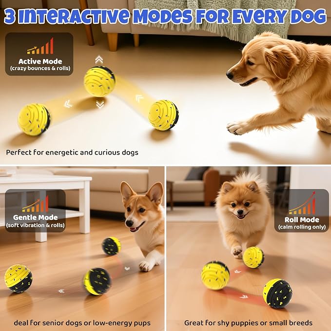 Interactive Dog Toy Ball with Remote Control - for Dogs, Yellow/Black Ball