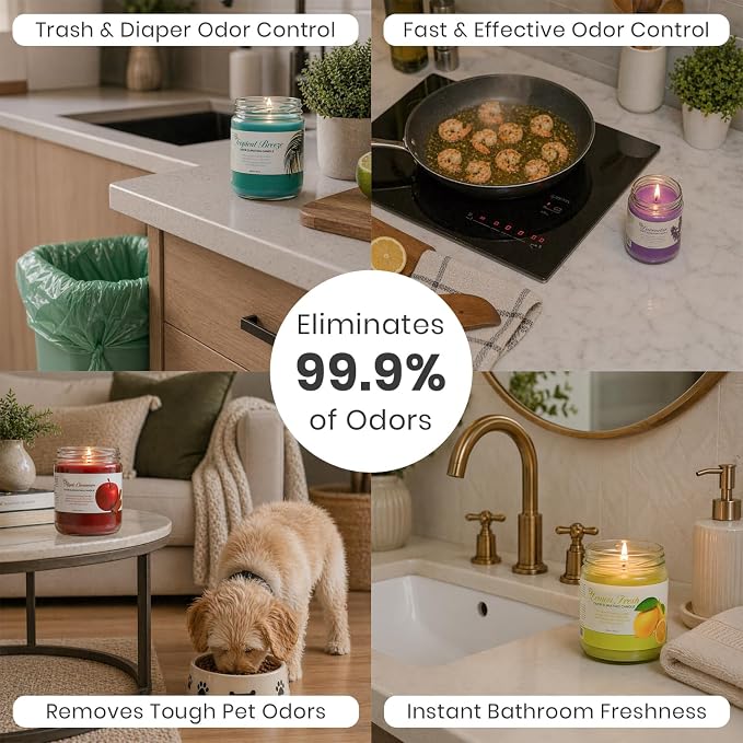 Candle Set Odor Eliminating – 2 Pack - 12oz – Long-Lasting Soy Wax Candles – Neutralizes Pet, Kitchen & Smoke Odors – Clean Burn, Eco-Friendly, Aromatherapy Candle (Lavender)