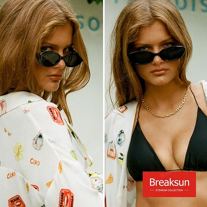 Breaksun Retro Oval Sunglasses for Women Men Fashion Small Oval Sunglasses 90s Vintage Shades