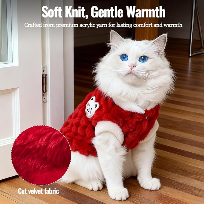 Dog Sweater for Small Dogs Puppy Cats Winter Warm Soft Pet Clothes Pullover Cute Extra Small Dog Apparel, Cat Sweaters for Cats Only Fit Chihuahua Yorkie(Red, XXL)