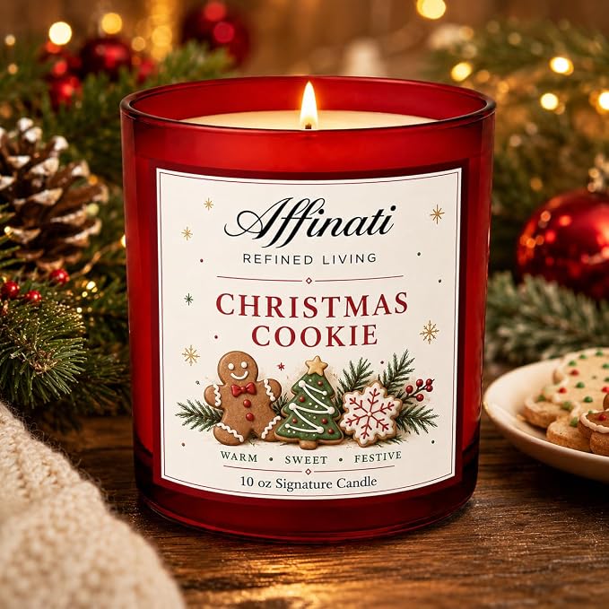 Affinati Christmas Cookie 10 oz Scented Candle – Long Lasting Holiday Soy Blend Candle for Home, Strong Scent Throw Sweet Vanilla Gourmand Bakery Candle, Premium Clean Burning Festive Gift
