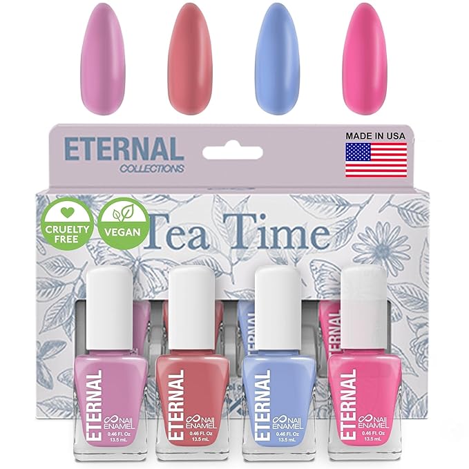 Eternal Nail Polish Set 4 Piece Kit: Long Lasting, Quick Dry and Cruelty Free. Made in USA - 0.46 Fluid Ounces Each (Tea Time)