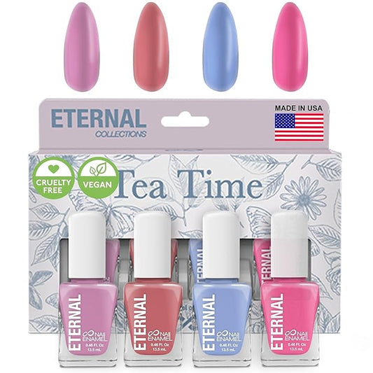 Eternal Nail Polish Set 4 Piece Kit: Long Lasting, Quick Dry and Cruelty Free. Made in USA - 0.46 Fluid Ounces Each (Tea Time)