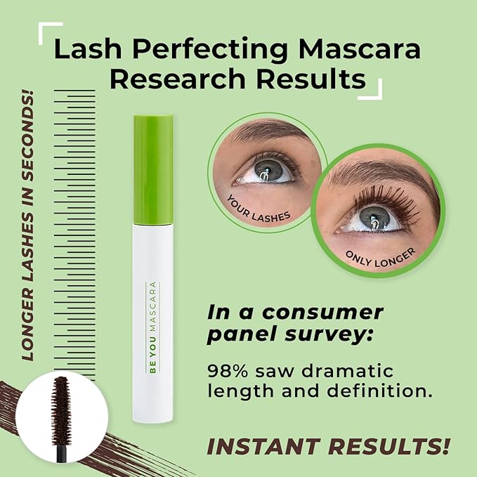 NEW! MAGIC BROWN | BE YOU MASCARA The Original Lash Perfecting and Extension Mascara. Fiber & Flake Free, Buildable Gel. Instantly Prime, Perfect, Define, Lengthen, Strengthen. VEGAN. Cruelty Free.