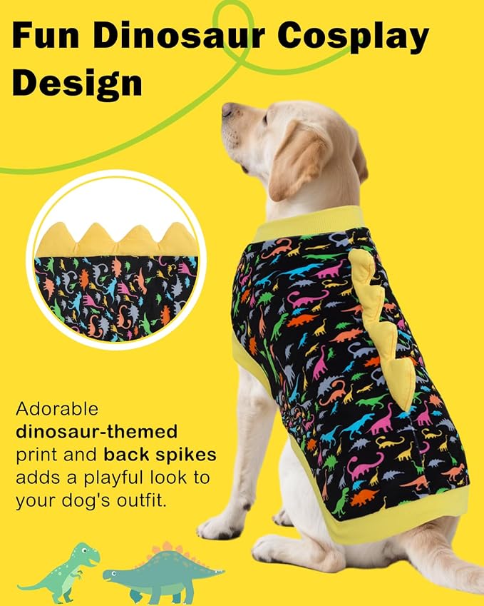 CuteBone Dinosaur Costume Dog Shirt, Stretchy Velvet T-Shirt Clothes for Medium Dogs, Soft & Breathable Pet Tee Outfit Frenchie Apparel for Daily Wear, Cozy Pullover Design Puppy Fashion COSBX01XXL