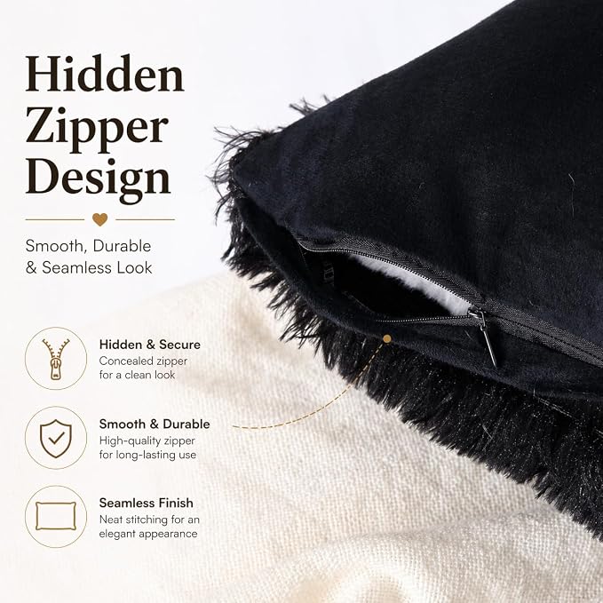 REAFORT Long Hair Faux Fur Body Pillow Cover 21"x54", Hidden Zipper (Black) | Ultra-soft long hair faux fur with a hidden zipper offers luxurious comfort and is machine washable for easy care.