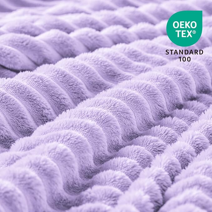 BEDELITE 3D Ribbed Pastel Lilac Fleece Twin Blanket for Bed, 60x80 Inch | Soft Warm Decorative Fluffy Blanket, Cozy Plush Lightweight Fuzzy Throw Blanket for Couch Sofa Room Decor, Gift for Women
