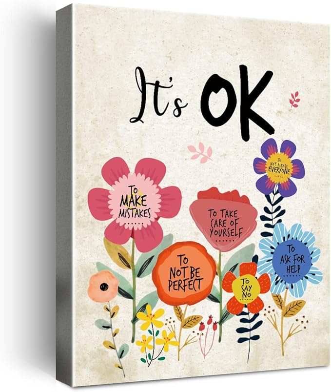 It's OK Wall Art Positive Affirmations Encouragement Canvas Framed Wall Decot for Teen Girls Room Bedroom Decoration