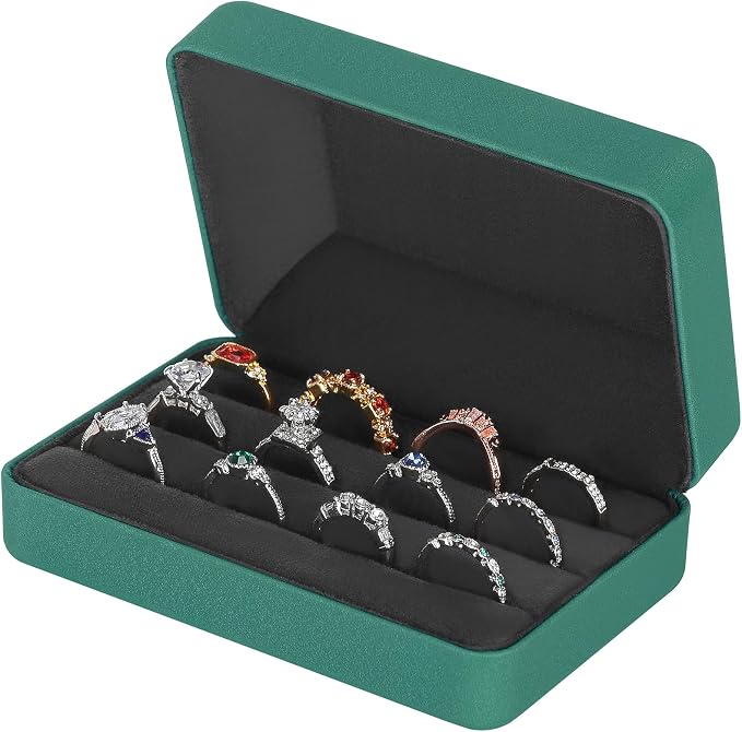 KUKUVR Velet Jewelry Jewelry Ring Storage Box | Travel Jewelry Case with 3 Slot Ring Display Organizer