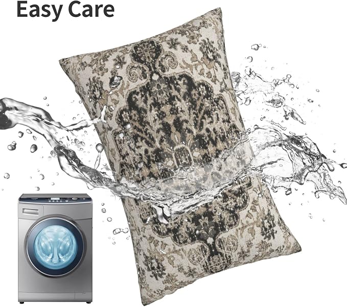 Boho Pillow Covers 12x20 Inch Set of 2,Carpet Pattern Throw Pillows Case,Black White Grey Ethnic Design Outdoor Decorative Lumbar Linen Farmhouse Decor Cushion Covers for Home Sofa Bed Couch