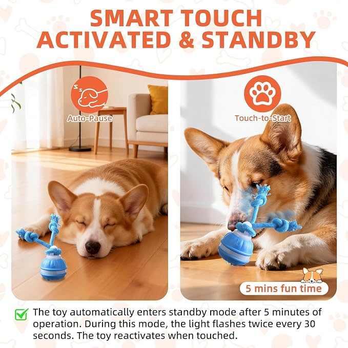 Interactive Dog Ball Toy,Moving DogToys (Blue) | For Small Medium Large Dogs,360° Automatic Moving Toy, Interactive Dog Ball Stimulation Toy for Boredom Relief