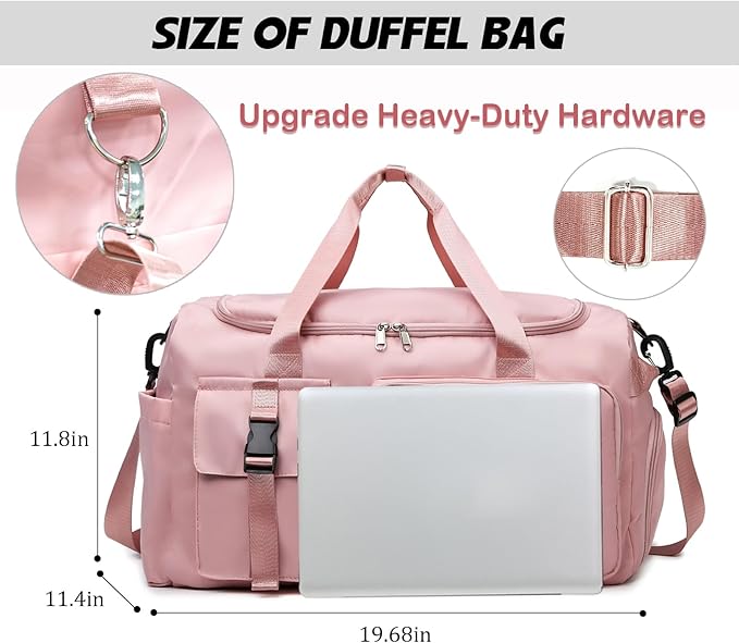 Eslcorri Gym Duffle Bag for Women Men, Sports Backpack with Wet & Shoe Compartment, Fitness Overnight Weekender Bag for Yoga, Swim, Travel (Style B, Pink)