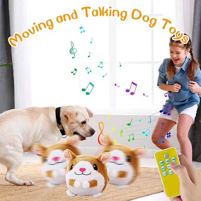 Interactive Plush Dog Toys, Interactive Puppy Toy Bouncing Rolling Dogs Ball Remote Control Dogs Toys with Music,Self Moving Pet Toy for Small/Medium/Large Bored Dog to Keep Them Busy(Hamster)