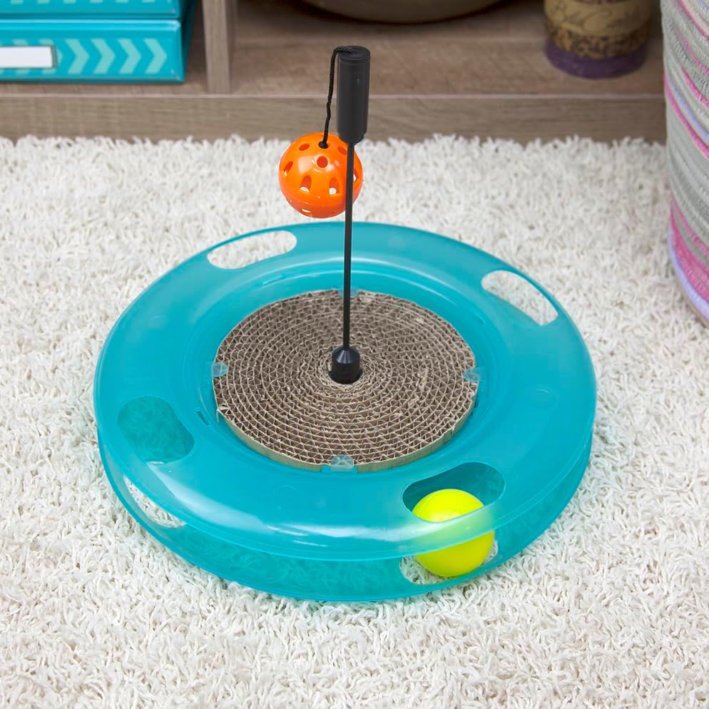 Kitty City Swat Ball Track Cat Toy, 3 Toys in 1 Cat Toy for Cat and Kitty, Ball Track Cat Toy with Hanging Ball and Scratch Pad, 10.5" x 12.00" x 12.00, CM-0209-CS01