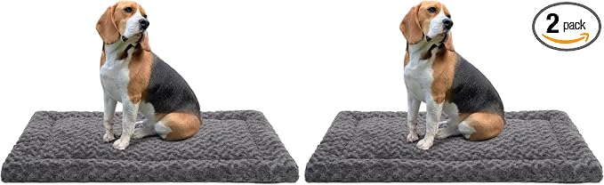 Washable Dog Bed Mat Ultra Soft Dog Crate Pad Comfy Fluffy Pet Kennel Beds Sleeping Mattress for Large Jumbo Medium Small Dogs, 36 x 23 Inch, Gray (Pack of 2)