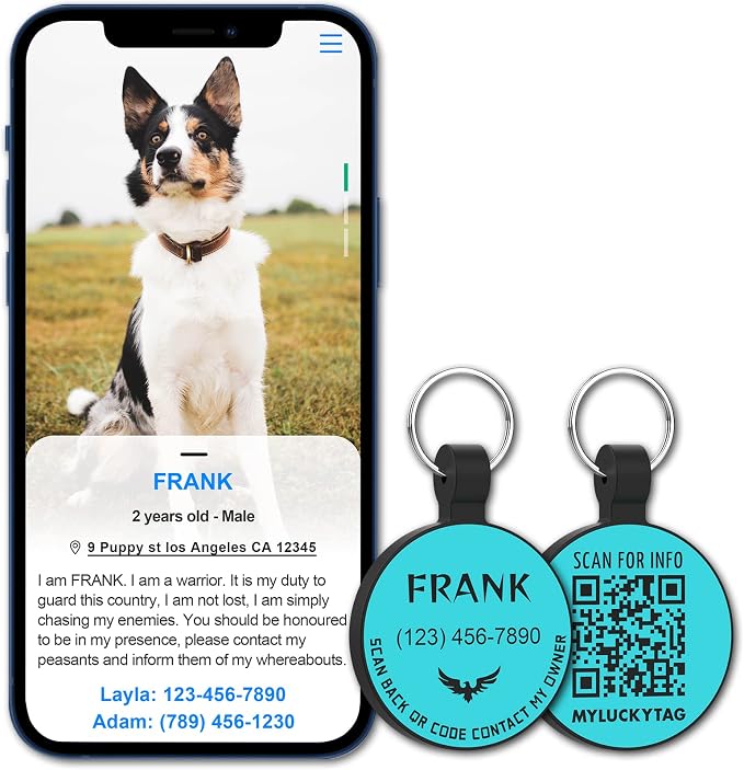 MYLUCKYTAG Silent Silicone QR Code Pet ID | Personalized Dog & Cat Collar Tag | Online Profile with Scanned Location Alert Email