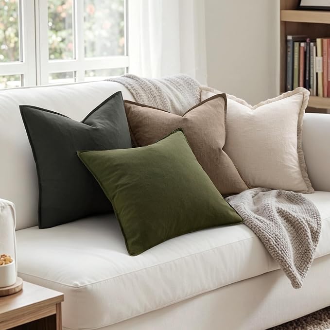 MIULEE Euro Shams Decorative Linen Pillow Covers 26x26 Inch Olive Green | Pack of 2, Boho Farmhouse Modern Accent Throw Pillows, Soft Neutral Cushion Covers, Home Decor for Bed Sofa Couch Living Room