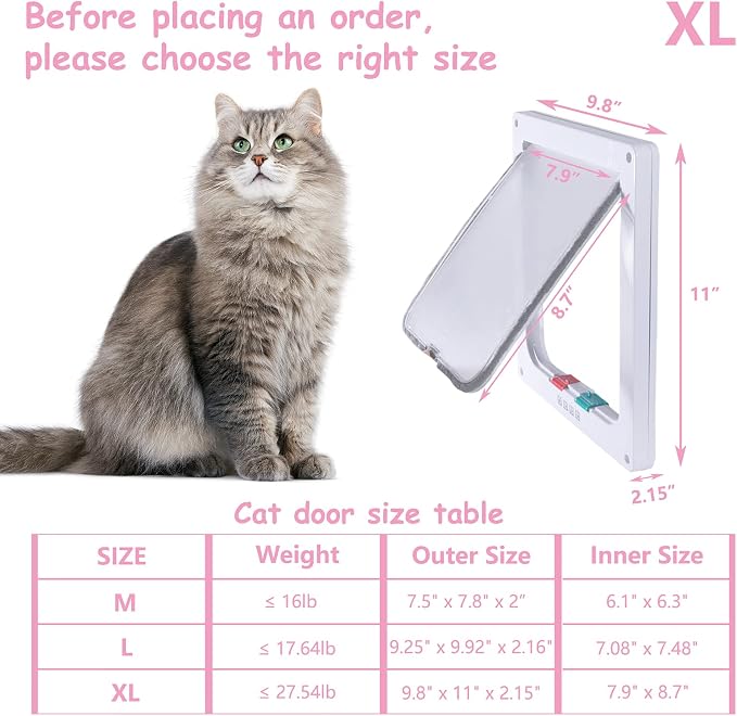 EGETOTA Cat Door Flap Extra Large (Outer Size 11" x 9.8"), 4 Way Locking for Interior Exterior Doors, Weatherproof Pet Door for Cats Doggie Kitties & Kittens, Easy Installation