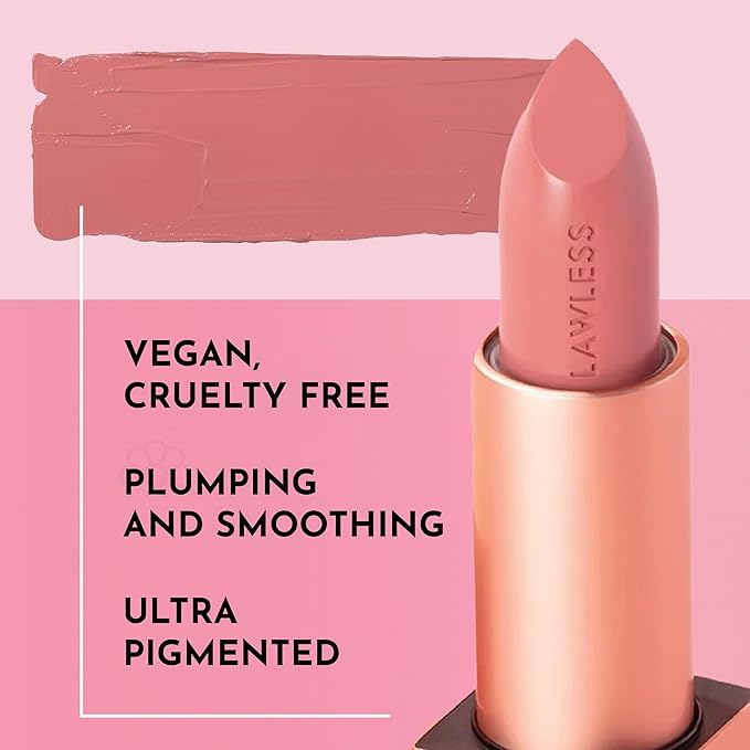 Lawless Women's Forget the Filler Lip-Plumping Line-Smoothing Satin Cream Lipstick, Little Lady Daisy, Pink, 0.1 Ounce