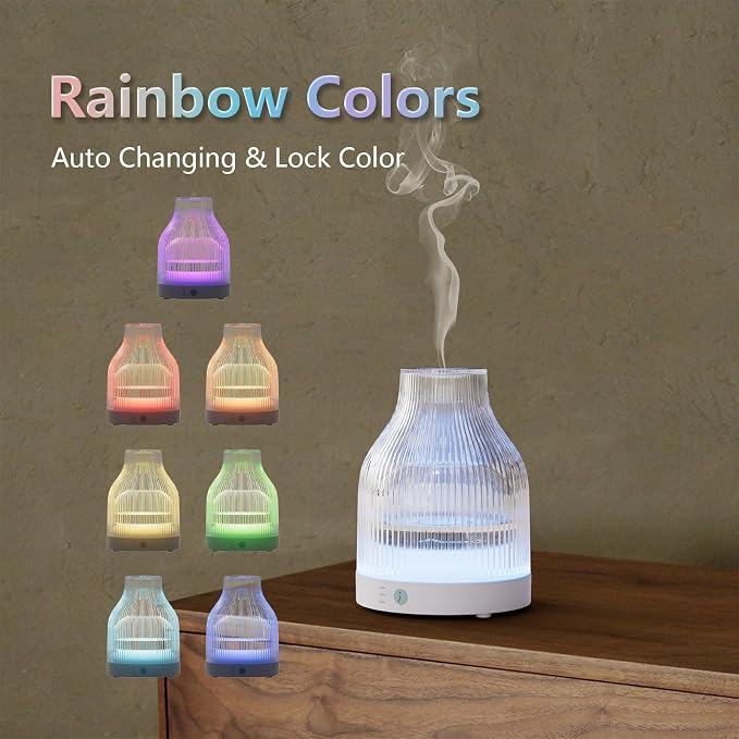 Glass Essential Oil Diffuser 200ml, 7-Color LED, for Home | Glass Diffuser,Aromatherapy Diffuser,One-Button Control, Rainbow Color Light,For Bedroom, Living Room, Office Gift