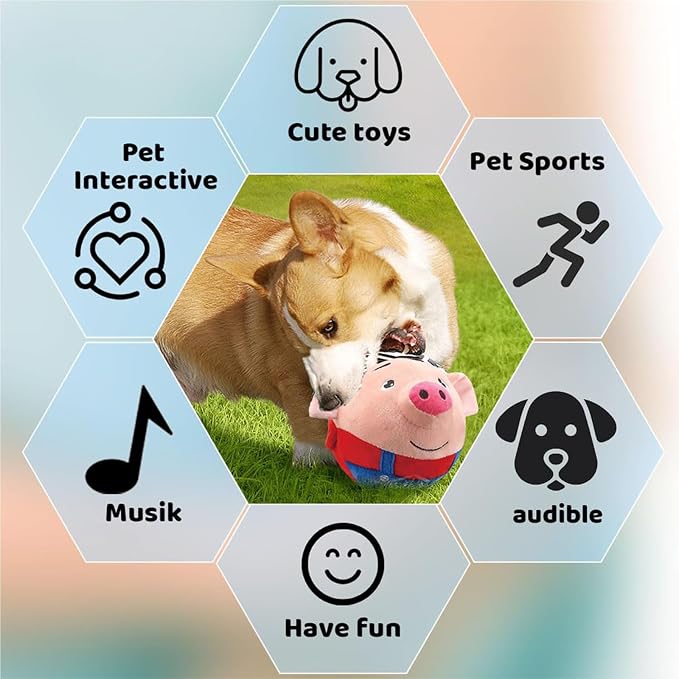 【2PCS】Interactive Dog Toys,Active Moving Pet Plush Toy with Recording & Music Modes,Jumping Squeaky Song shaking Interactive Dog Ball,Dog Toys to Keep Them Busy,Replaceable Coat (Blue Pig + Red Pig)