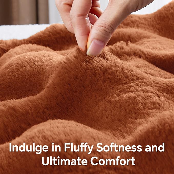 BEDELITE Faux Fur Throw Bubble Blanket for Couch, 60" x 80", Burnt Orange | 870GSM Soft Cozy Plush Blanket for Sofa & Bed Living Room Decor, Warm Fuzzy Faux Rabbit Fur for Women Gift, All Season Use