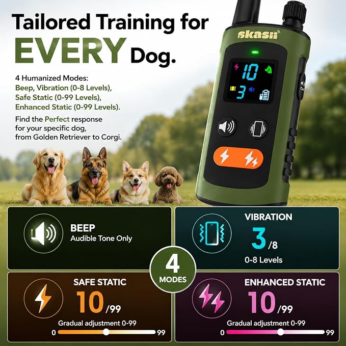 Dog Training Collar with Remote, for Small Medium Large Dogs, Green