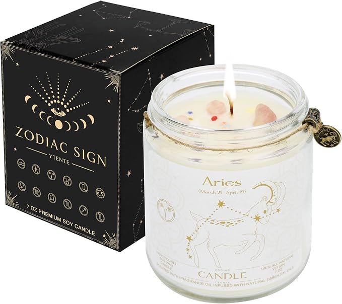 Aries Gifts for Women,Zodiac Sign Aries Candles, Astrology Gift Crystal Candles, Scented Candles Gifts for Women Mom Sister Daughter Birthday Mother's Day Gift (Aries)