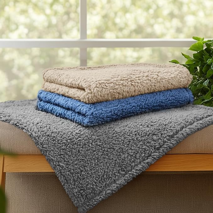 3 Pack 3 Calming Blankets Fluffy Premium Fleece Pet Blanket Soft Sherpa Throw for Dog Puppy Cat Beige Small (23" x16'')